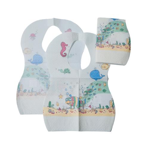 중국 Disposable Baby Bib, Waterproof Paper + PE Film 25*28cm+5cm with Pocket 제조업체